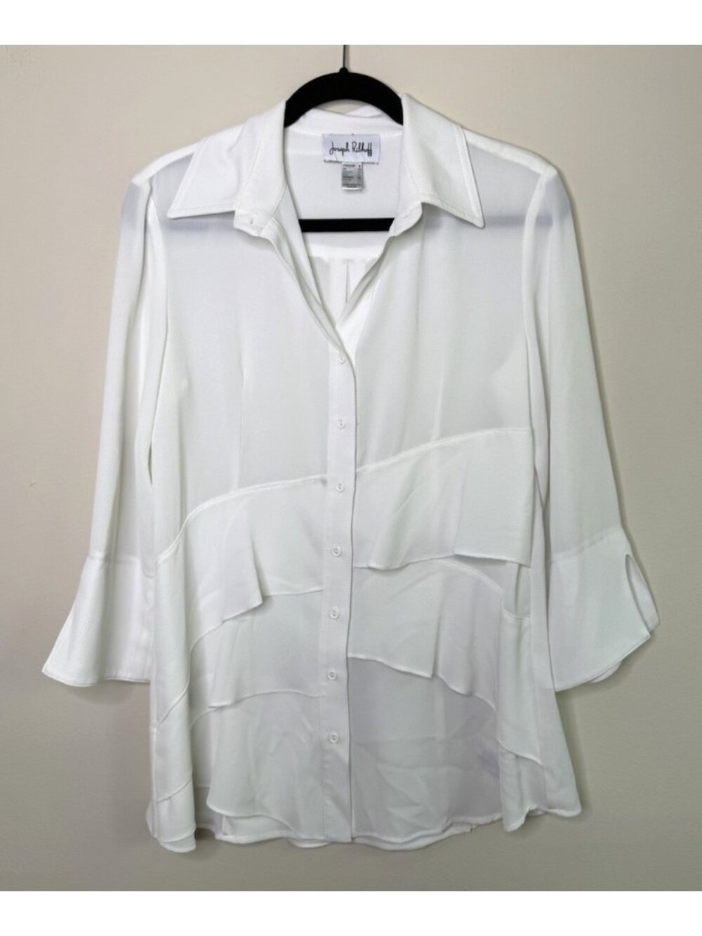 Joseph Ribkoff Button Shirt Top Tiered Frill White Flowy
